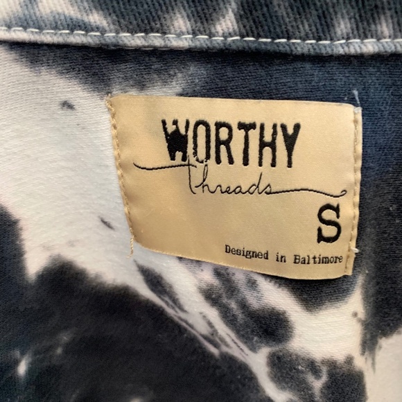 Worthy Threads Tie Dye Denim Boyfriend Trucker Jacket Size S - Picture 8 of 12